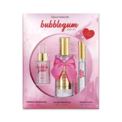 BUBBLEGUM Play Kit: Warming massage oil 100 ml Full body kissable massage gel 30 ml Oral Pleasure lip Gloss 13 ml