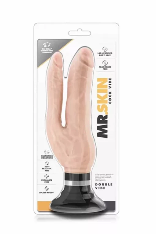 Tapadókorongos kétágú vibrátor Mr skin double vibe cock beige