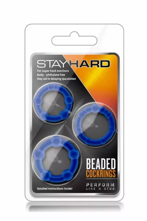 Stay hard beaded cockrings blue