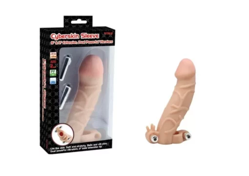 Pénisznagyobbító Charmly cyberskin extension sleeve dual powerful vibrators flesh