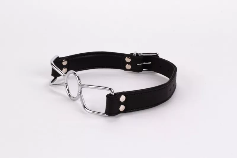 Szájterpesz fekete Stainless steel mouth spreader with leather strap