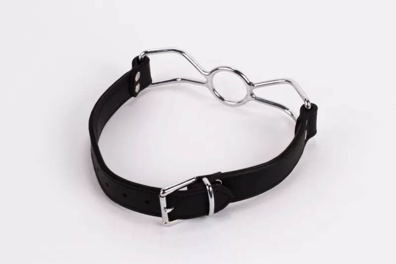 Szájterpesz fekete Stainless steel mouth spreader with leather strap