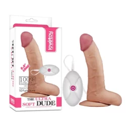 Távirányítós puha herés dildó 22 cm 8.8" The Ultra Soft Dude Vibrating Flesh
