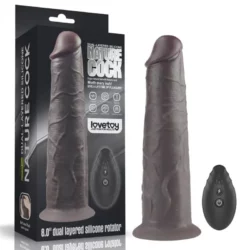 Forgófejes, kétrétegű letapasztható vibrátor távirányítóval 20 cm 8'' Dual Layered Silicone Rotator Brown