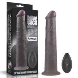Valósághű forgó fejű dildó 10'' dual layered silicone rotator brown 25 cm