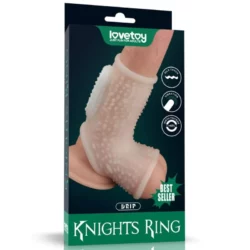 Vibrációs rücskös pénisz és heremandzsetta Vibrating Drip Knights Ring with Scrotum Sleeve (White)