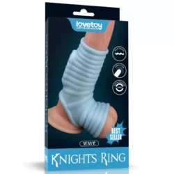 Bordázott, vibrátoros pénisz és heremandzsetta Vibrating Wave Knights Ring with Scrotum Sleeve