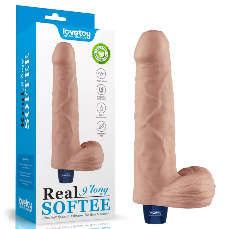 Realisztikus 23 cm es vibrátor 9" real softee rechargeable vibrating dildo (testszínű)