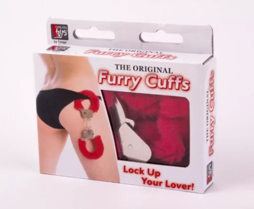 Fém csuklóbilincs piros plüss huzattal