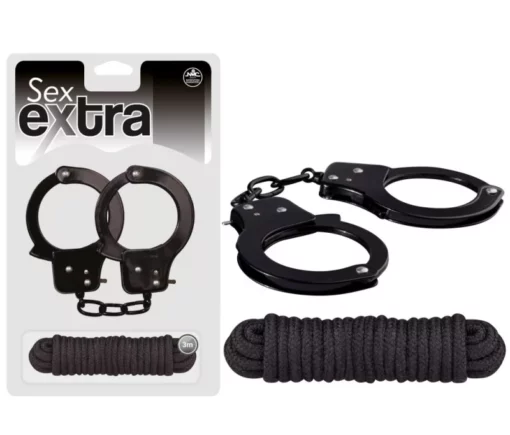 Fém bilincs és kötöző fekete Sex extra metal cuffs & love rope