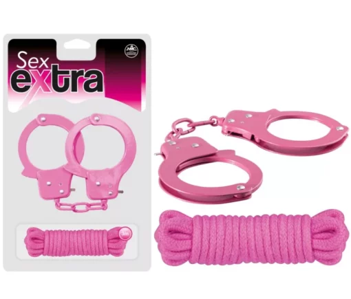 Fém bilincs és kötöző rózsaszín Sex extra metal cuffs & love rope pink