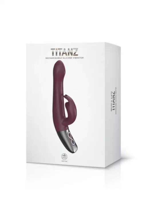 Csiklókaros G pont vibrátor Titanz 8.5" silicone rechargeable vibrator in rubine red
