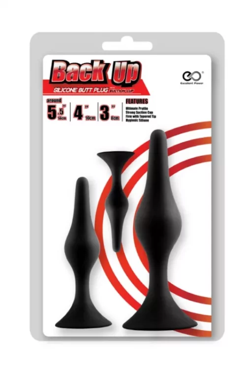 Back Up 3",4",5.5" Silicone Butt Plug w/Suction Cup (3pcs in 1 Kit Set)