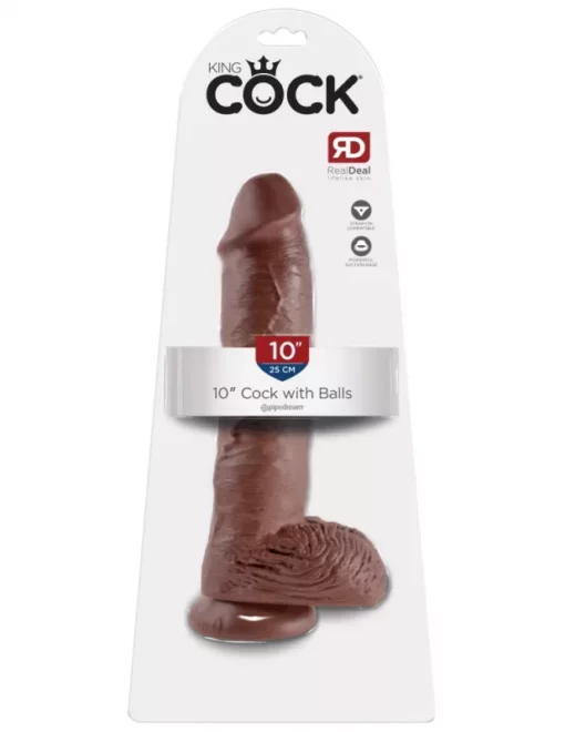 Barna, herés dildó 25 cm 10" Cock with Balls Brown