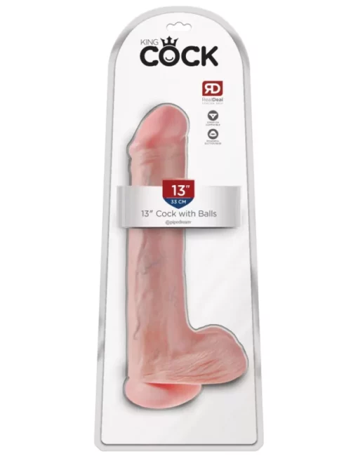 King cock dildó, herékkel 33 cm világos bőrszín
