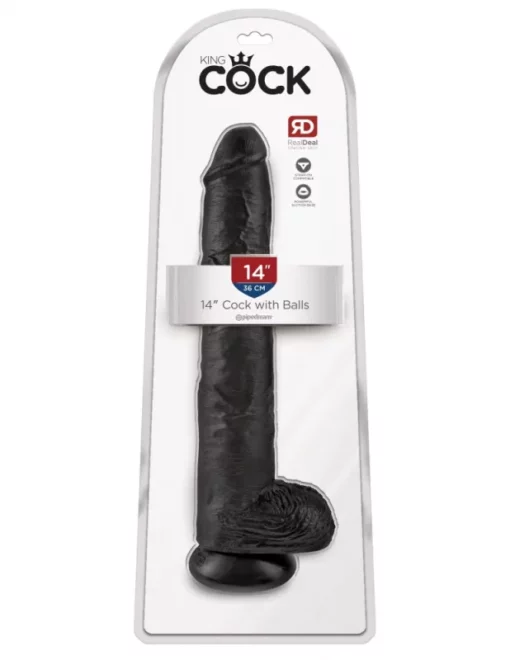 Valósághű dildó 35 cm es cock with balls 14 fekete