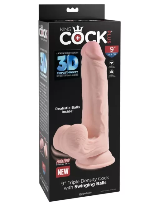 Hármas sűrűségű letapasztható pénisz King cock 9 herékkel 23 cm