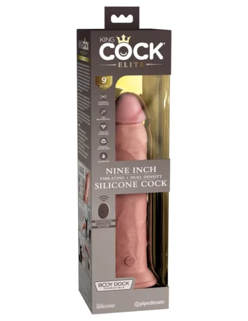 Realisztikus letapaszthatós vibrátor távirányítóval, 23 cm dual density vibrating silicone cock with remote