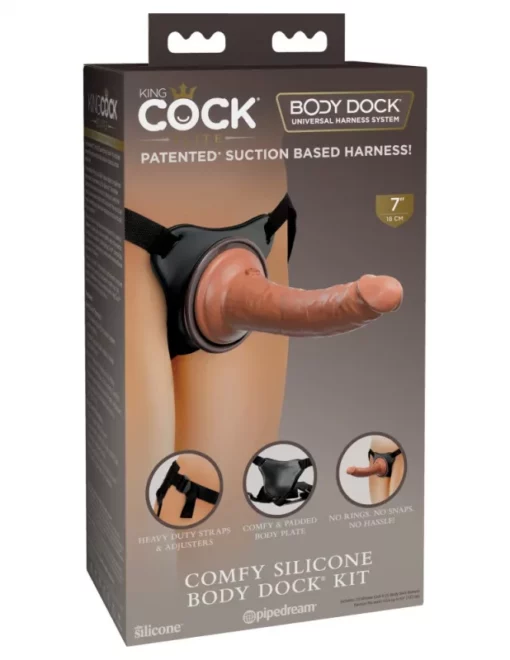 Felköthető heveder dildóval Comfy silicone body dock kit black/ dark brown