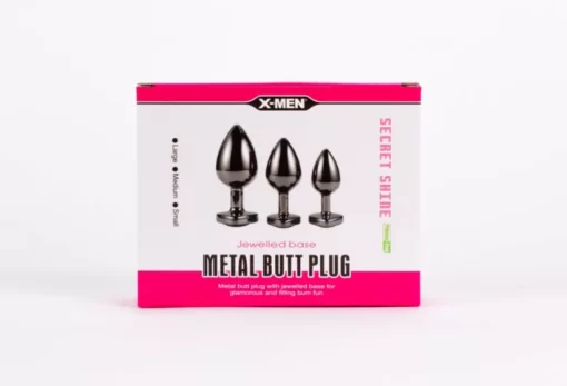 X men fekete, szivecskés, fém análdugó szett fekete secret shine jewelled base metal blug plug set