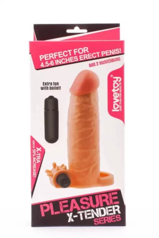 Péniszhosszabbító köpeny vibrációval (+ 5 cm) Pleasure X Tender Penis Sleeve