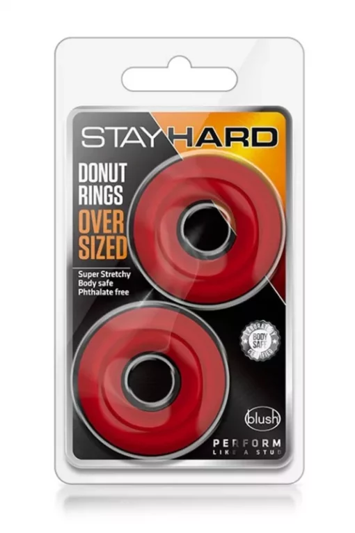 Péniszgyűrű két méretben Stay hard donut rings oversized red