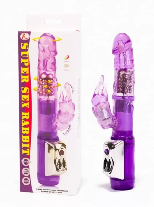 Zselés forgófejes csiklóizgatós nyuzsi vibrátor Super Sex Rabbit Vibrator Purple 21,5 cm