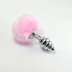 Spiral pompon metal plug pink