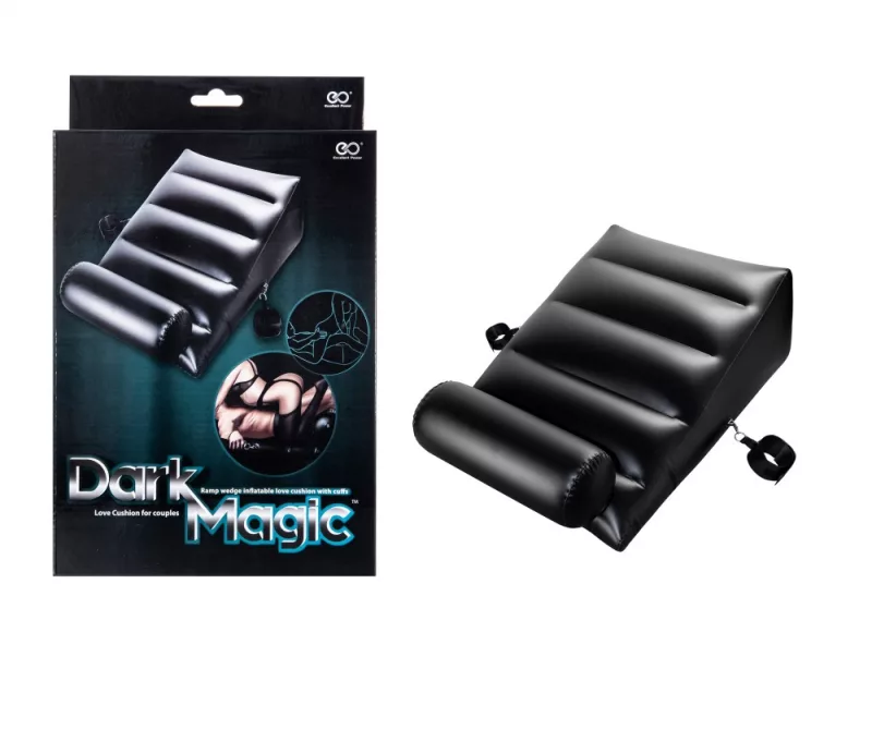 Dark Magic felfújható, hosszú, ék alakú szexpárna fejtámlával, kötőzőpántokkal
