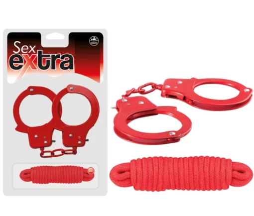 Fém bilincs és kötöző piros Sex extra metal cuffs & love rope