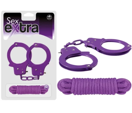 SEX EXTRA METAL CUFFS & LOVE ROPE PURPLE