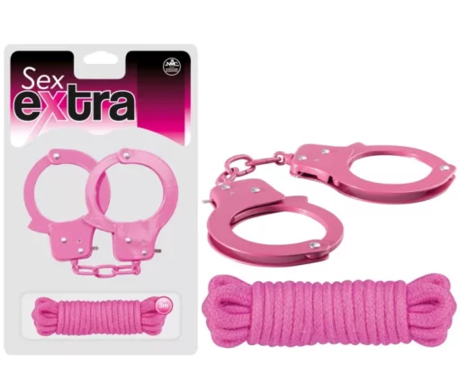 Fém bilincs és kötöző rózsaszín Sex extra metal cuffs & love rope pink