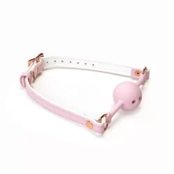Szájgolyó White & pink fairy goat leather ball gag