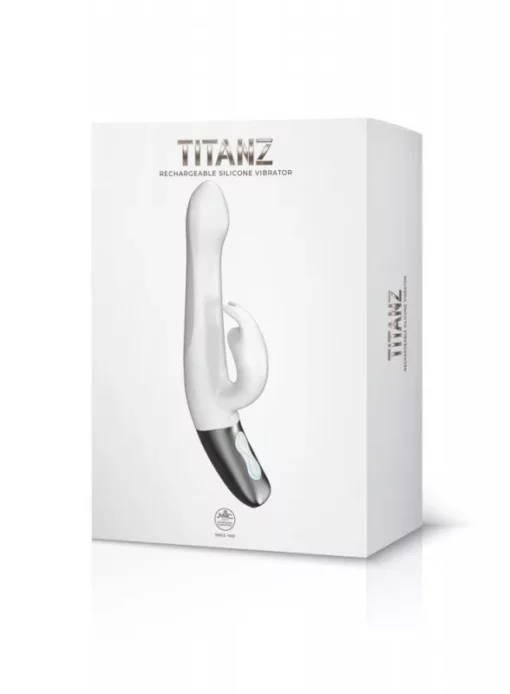Csiklókaros G pont vibrátor Titanz 8.5" silicone rechargeable vibrator in ivory white