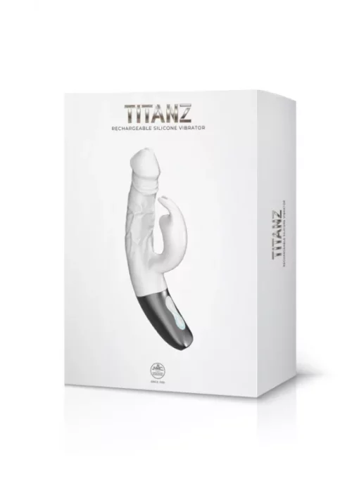 Csiklókaros G pontos vibrátor Titanz 7" silicone rechargeable vibrator in ivory white