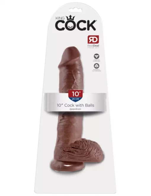 Barna, herés dildó 25 cm 10" Cock with Balls Brown