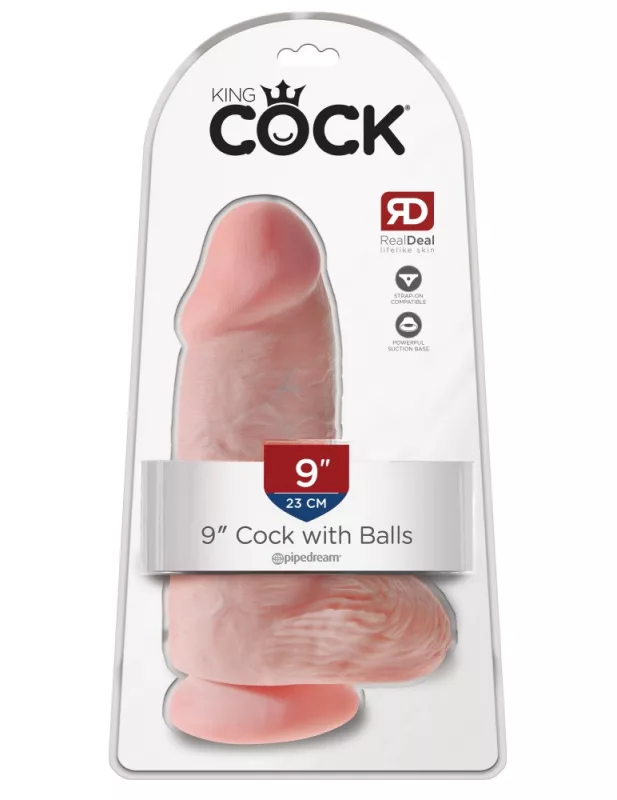 King Cock Chubby 9" vastag dildó, herékkel (23 cm világos bőrszín)