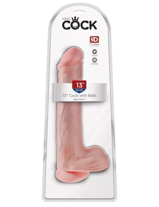 King cock dildó, herékkel 33 cm világos bőrszín