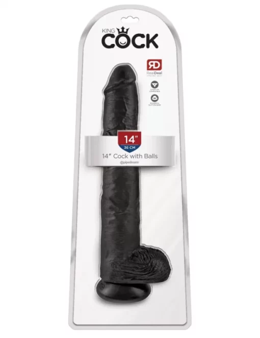Valósághű dildó 35 cm es cock with balls 14 fekete