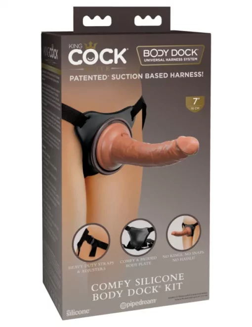 Felköthető heveder dildóval Comfy silicone body dock kit black/ dark brown