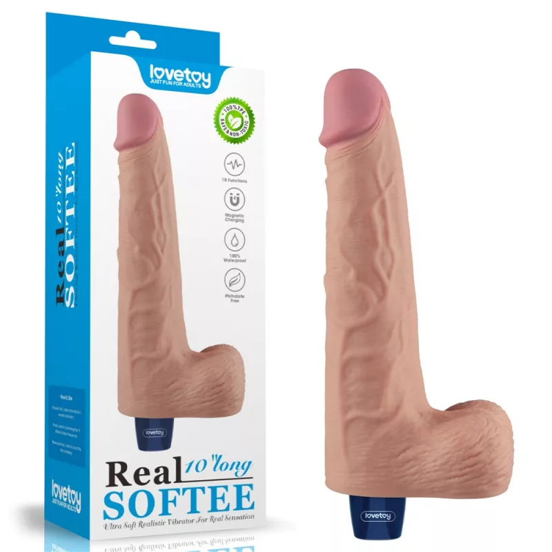 Realisztikus világos herés vibrátor 25 cm Real Softee rechargeable vibrating dildo