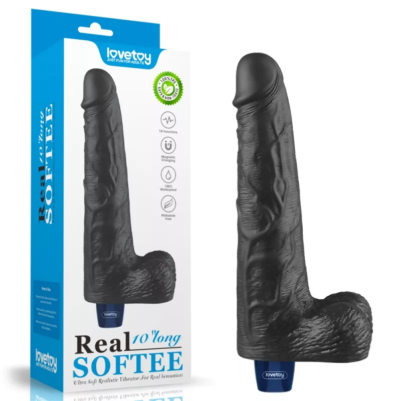 Realisztikus vibrátor 10" real softee rechargeable vibrating dildo(black)
