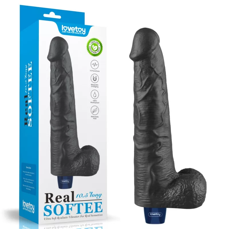 Realisztikus vibrátor 10.5" real softee rechargeable vibrating dildo(black)