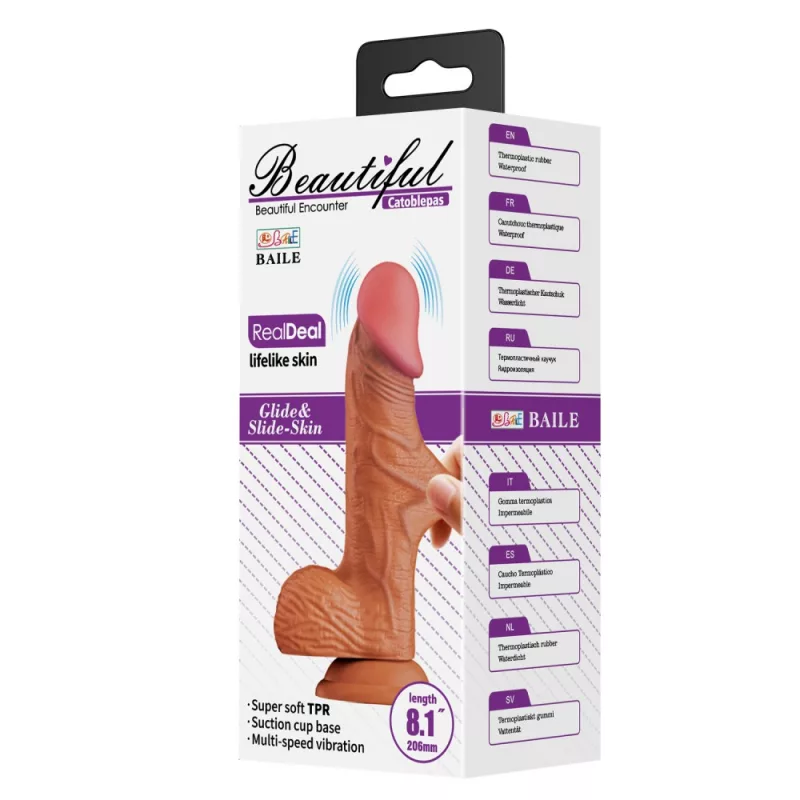 Realisztikus letapasztható vibrátor távirányítóval Beautiful Catoblepas 8,1" vibrating dildo brown 20 cm