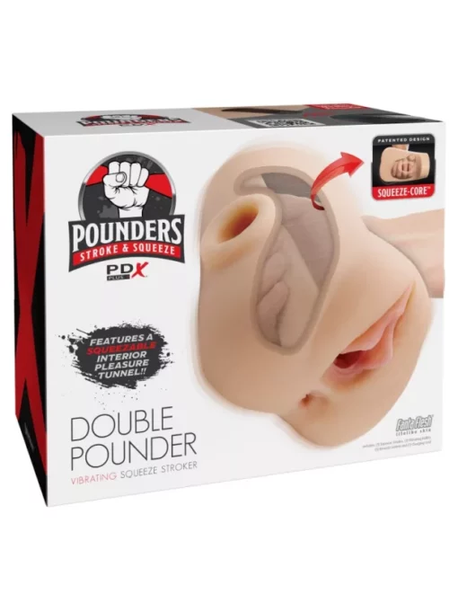 Maszturbátor realisztikus Double pounder vibrating squeeze stroker