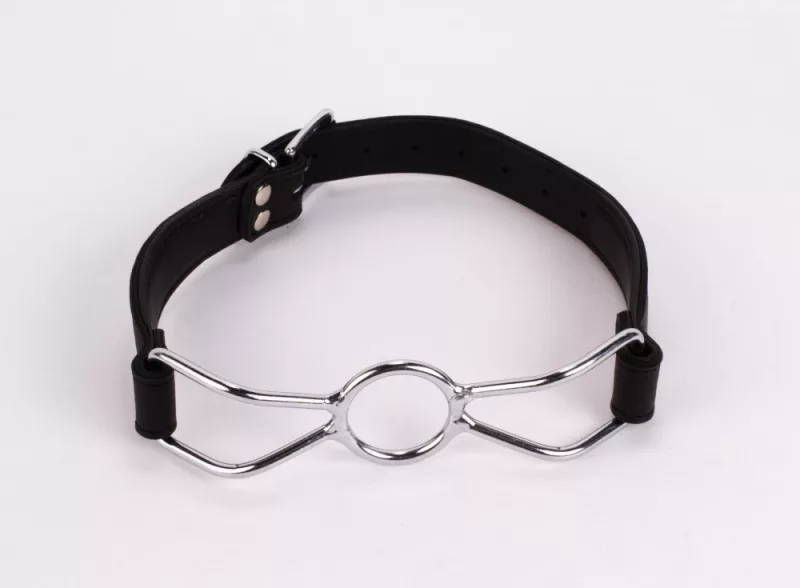 Szájterpesz fekete Stainless steel mouth spreader with leather strap