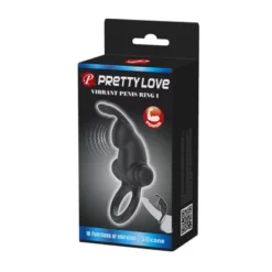 Péniszgyűrű vibrációval, nyuszi – Vibrant Penis Ring Black 1