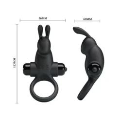 Péniszgyűrű vibrációval, nyuszi – Vibrant Penis Ring Black 1