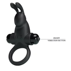 Péniszgyűrű vibrációval, nyuszi – Vibrant Penis Ring Black 1