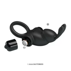Péniszgyűrű vibrációval, nyuszi – Vibrant Penis Ring Black 1